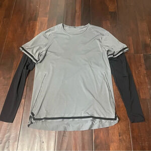 Lululemon Men’s Fast And Free Long Sleeve Shirt Size Large Gray And Black